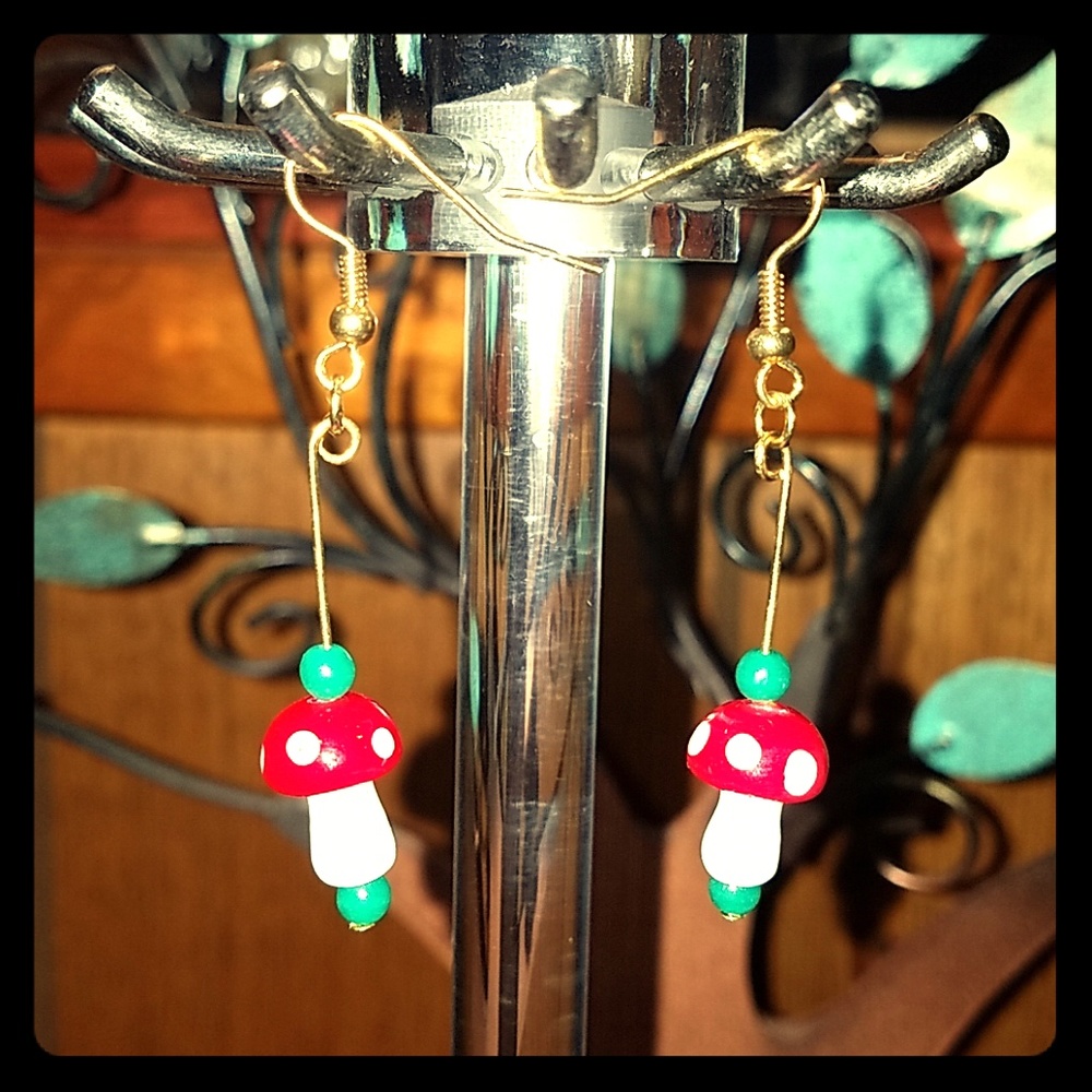 Handmade glass mushroom earrings